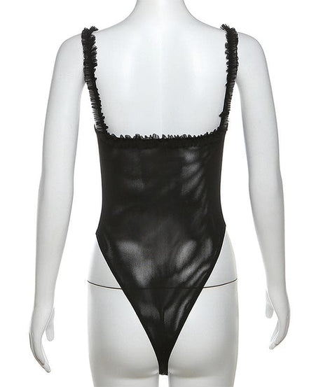 Sultry Black Ruffle Mesh Bodysuit - Your Chic Fall & Night Out Essential