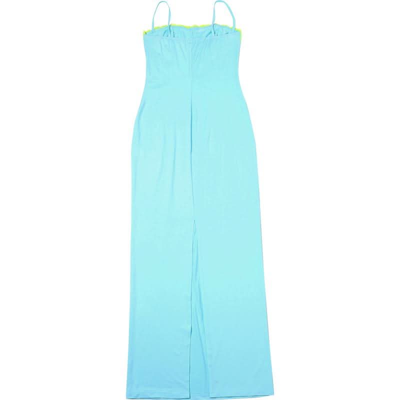 Siren Aqua Bodycon Maxi Dress with Neon Lime Lace Bust – Perfect for Fall Getaways & Glam Events