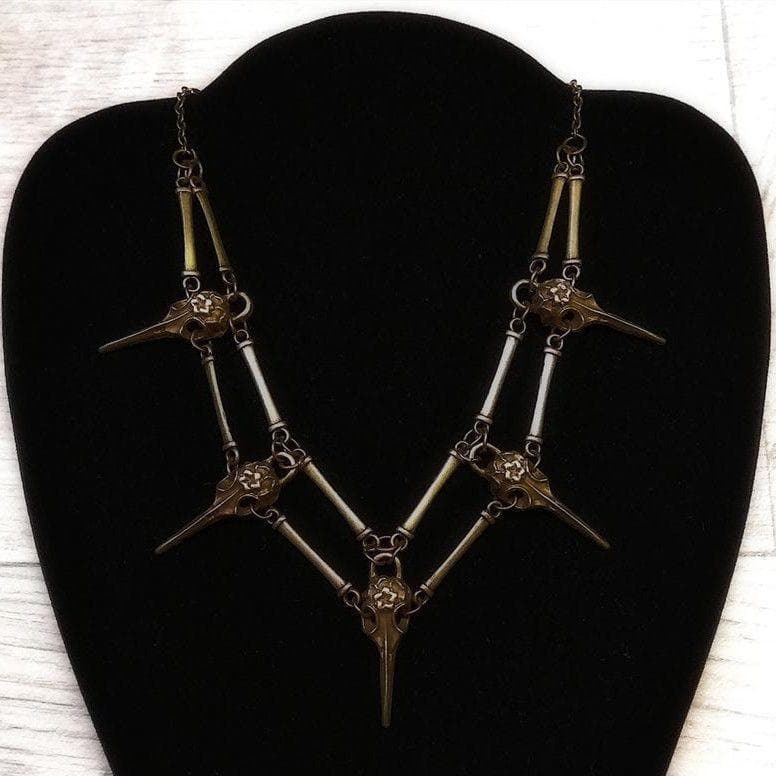 Gothic Raven Skull Layered Necklace – Mystical Fall & Halloween Statement Jewelry for Women