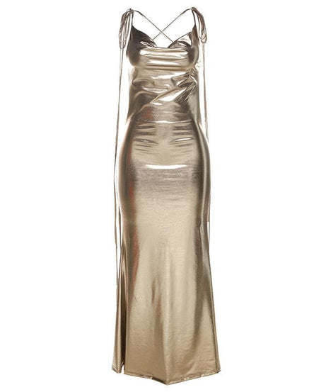 Show-Stopping Gold Metallic Cowl Neck Maxi Dress - The Ultimate Holiday & NYE Gown