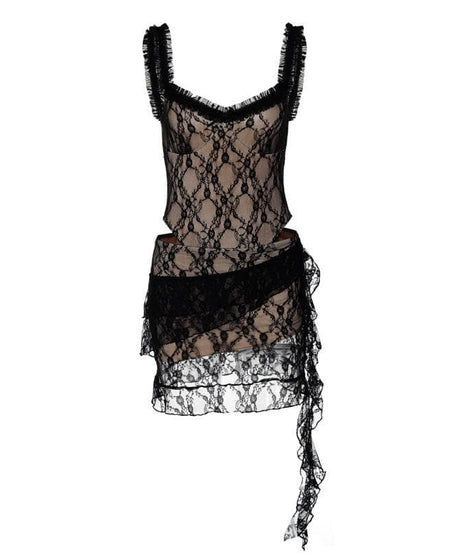 Sultry Black Lace Cut-Out Mini Dress - Daring Fall Nights & Halloween Party Ready