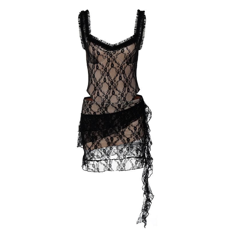 Sultry Black Lace Cut-Out Mini Dress - Daring Fall Nights & Halloween Party Ready