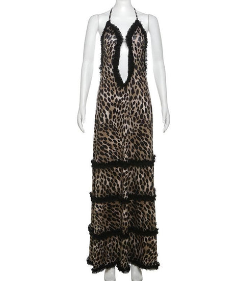 Fall Rendezvous: Luxe Leopard Ruffle Halter Maxi Dress – Your Head-Turning Style Statement