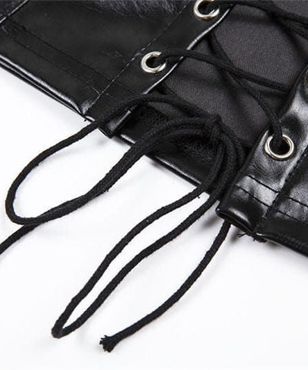 Fierce Black Faux Leather Halter Top - Lace-Up Corset Style for Fall, Halloween & Parties