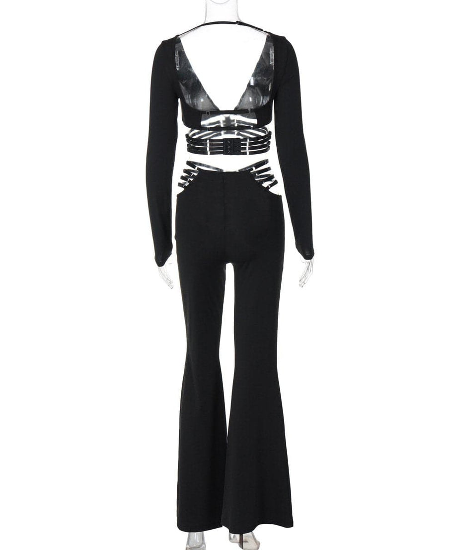 Fall Nights Out: The 'Unleashed' Black O-Ring Cutout Long Sleeve Top & Wide Leg Pant Set