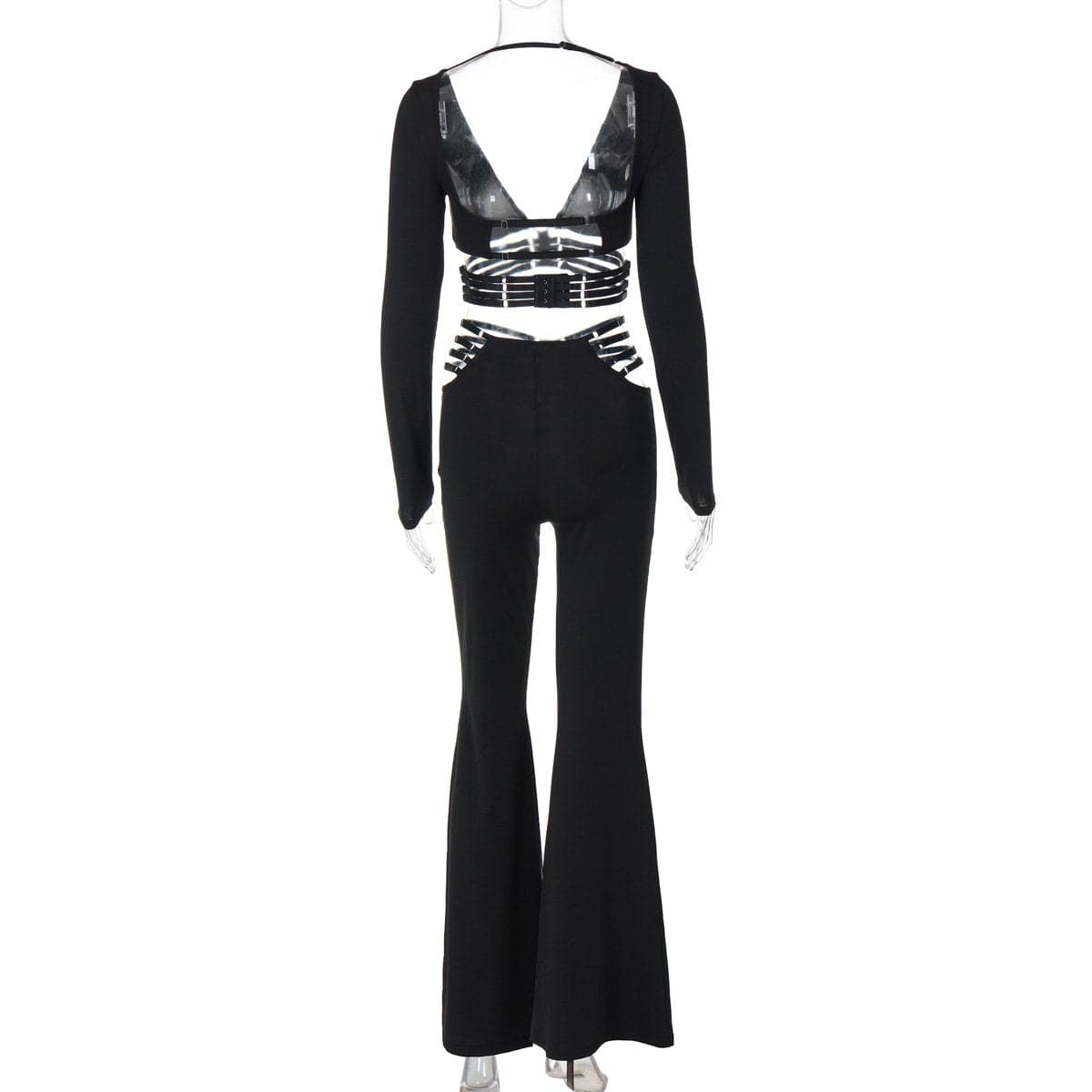 Fall Nights Out: The 'Unleashed' Black O-Ring Cutout Long Sleeve Top & Wide Leg Pant Set