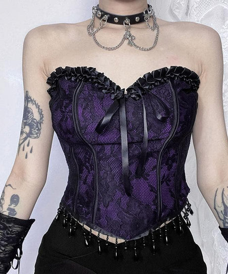 Dark Enchantress Purple Lace Corset Bustier Top - Halloween & Fall Goth Glamour