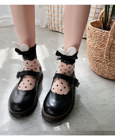 Chic Polka Dot Sheer Ankle Socks with Dainty Bows - Elevate Your Fall & Halloween Style