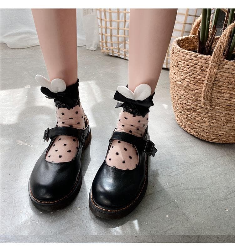 Chic Polka Dot Sheer Ankle Socks with Dainty Bows - Elevate Your Fall & Halloween Style