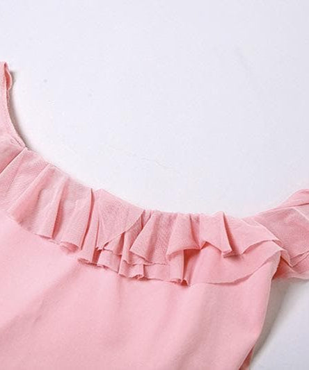 Flirty Pink Ruffle Off-Shoulder Mini Dress - Y2K Glam for Fall Parties & Getaways