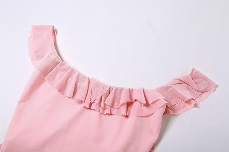 Flirty Pink Ruffle Off-Shoulder Mini Dress - Y2K Glam for Fall Parties & Getaways