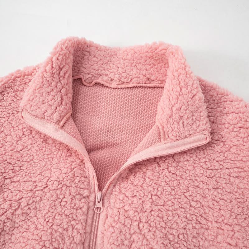 Cozy Chic Pink Sherpa Loungewear Set: Cropped Zip-Up Top & Comfy Shorts for Fall