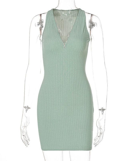 Sleek & Chic Ribbed Zip-Front Mini Dress - Your Go-To Fall Staple