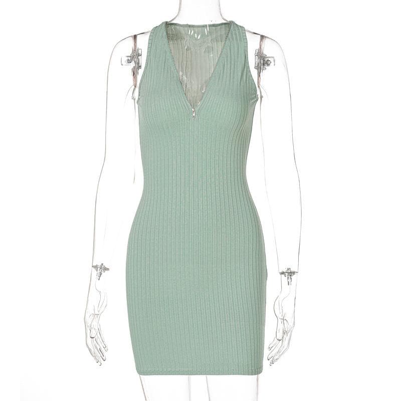 Sleek & Chic Ribbed Zip-Front Mini Dress - Your Go-To Fall Staple