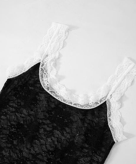 Sultry Black & White Lace Ruffle Cami Top - Fall Flirts & Holiday Glam