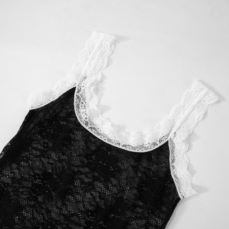 Sultry Black & White Lace Ruffle Cami Top - Fall Flirts & Holiday Glam