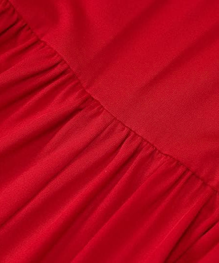 Chic Red Ruched Cross-Back Cami Jumpsuit - Effortless Wide Leg Style for Fall & Holiday