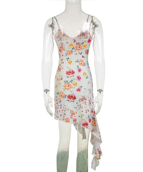 Romantic Floral Lace Cami Mini Dress - Asymmetrical Hem & Resort Ready Style