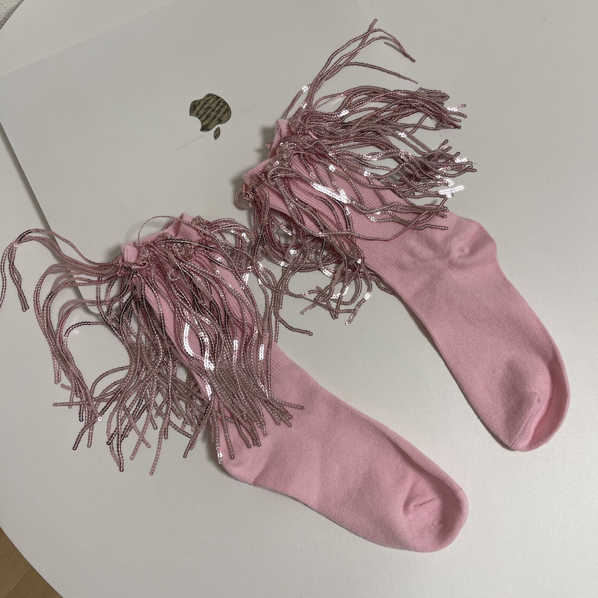 Dazzling Pink Sequin Tassel Ankle Socks | Festive Party Glam for Women
