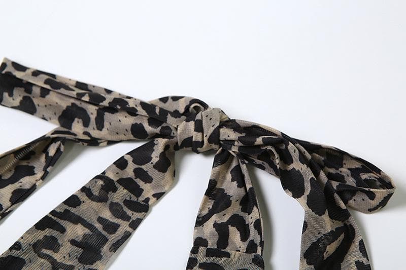 Fierce Fall Nights: Y2K Leopard Print Halter Top with Asymmetrical Ruffle - Backless & Bold