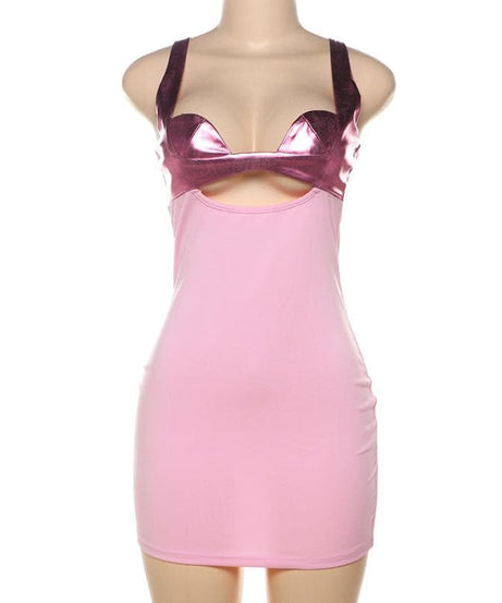 Y2K Glam Metallic Pink Bust Mini Dress - Your Head-Turning Look for Fall Nights & Holiday Parties