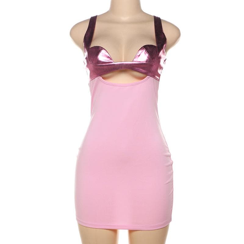 Y2K Glam Metallic Pink Bust Mini Dress - Your Head-Turning Look for Fall Nights & Holiday Parties