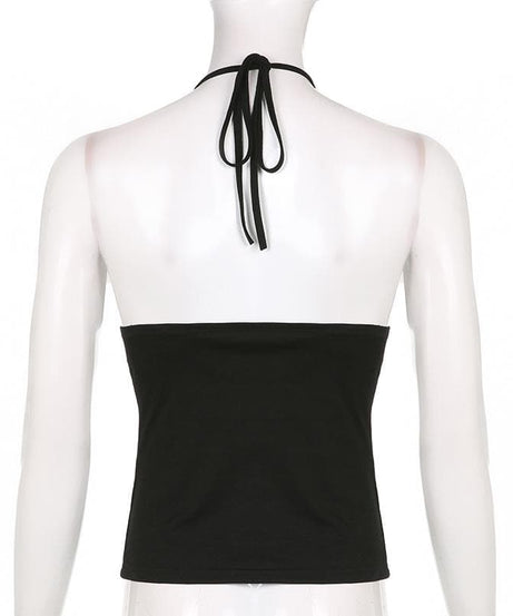 Fall Nights Out: Edgy Buckle & Grommet Plunge Halter Top - Y2K Fashion
