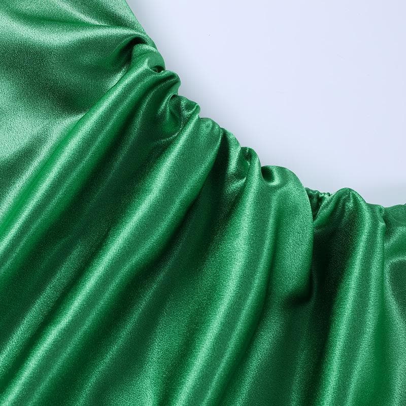 Emerald Green Satin Cowl Neck Ruched Midi Dress - Your Flattering Fall & Holiday Go-To