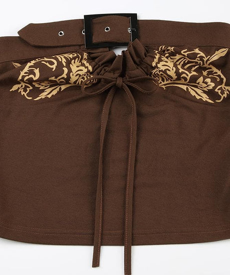 Chic Fall Baroque Buckle Tube Top | Vintage Inspired Print & Adjustable Tie