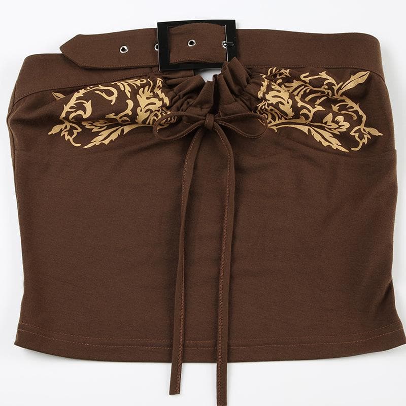 Chic Fall Baroque Buckle Tube Top | Vintage Inspired Print & Adjustable Tie