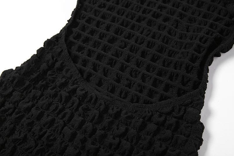 Cozy Chic Black Popcorn Texture Open Back Mini Dress - Fall & Holiday Ready