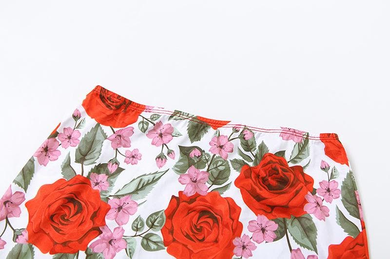 Romantic Red Rose Floral Cami & Maxi Skirt Set - Fall Chic Two-Piece Outfit for Women