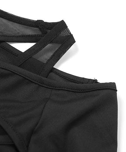 Daring Desire: Black Mesh Cut-Out Long Sleeve Bodysuit – Your Fall & Halloween Party Statement