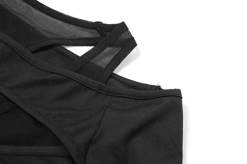 Daring Desire: Black Mesh Cut-Out Long Sleeve Bodysuit – Your Fall & Halloween Party Statement
