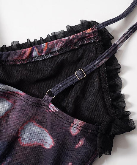 Bewitching Bloom Ruffle Cut-Out Mini Dress | Edgy Fall & Halloween Party Mesh Cami