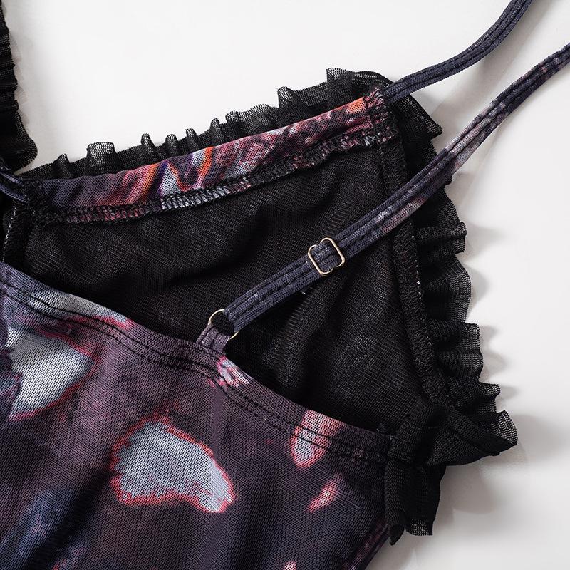 Bewitching Bloom Ruffle Cut-Out Mini Dress | Edgy Fall & Halloween Party Mesh Cami