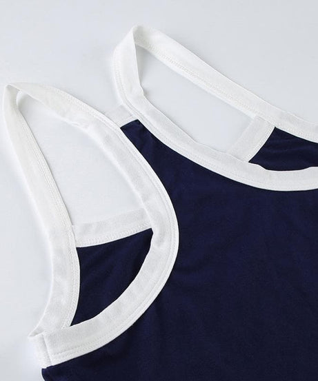Cozy Chic Navy Racerback Crop Top with 'R' Logo - Fall Athleisure & Layering Essential