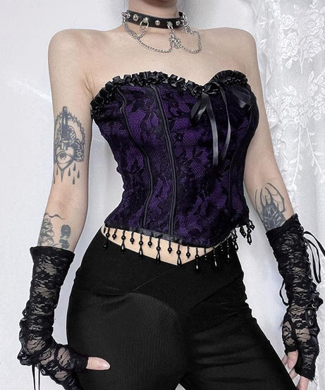 Dark Enchantress Purple Lace Corset Bustier Top - Halloween & Fall Goth Glamour