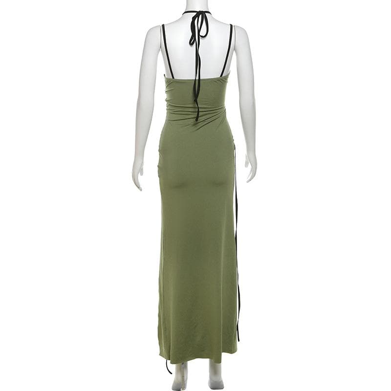 Olive Green Halter Cut-Out Maxi Dress - Your Daring Fall & Holiday Party Statement