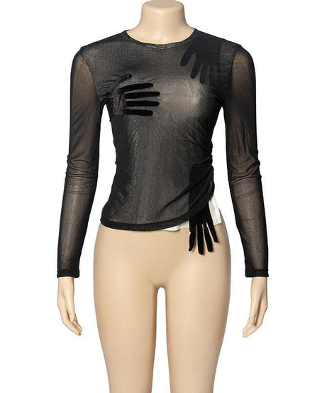 Mysterious Embrace Sheer Mesh Long Sleeve Top - Edgy Fall Fashion for Women