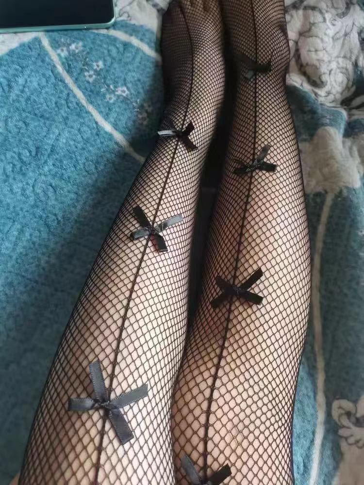Elegant Edge: Bowknot Back Seam Fishnet Tights - Perfect for Fall & Halloween Chic