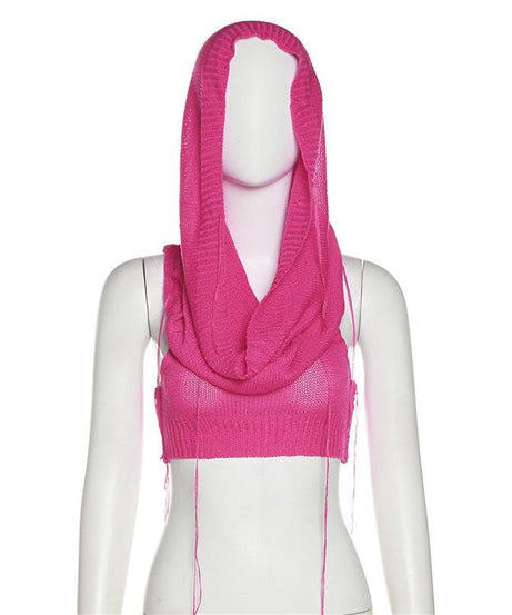 Edgy Knit Sleeveless Hooded Crop Top for Fall – Chic Streetwear Essential