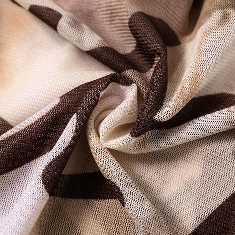 Artistic Mesh Bell Sleeve Top - Edgy Fall Graphic Long Sleeve for Women