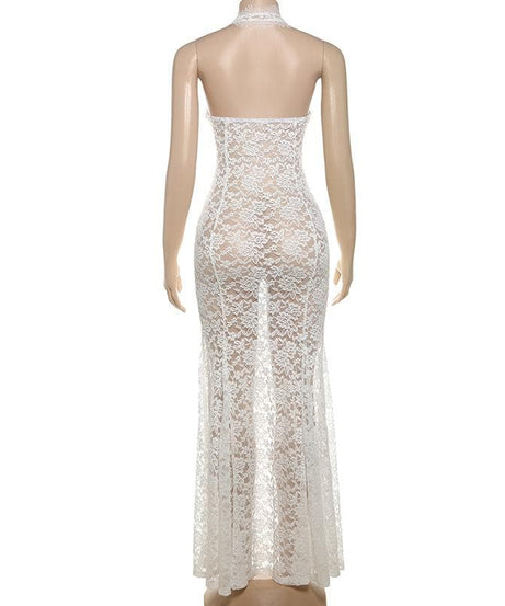 Daring White Lace Halter Cut-Out Maxi Dress - The Ultimate Statement for Fall Galas & Holiday Celebrations