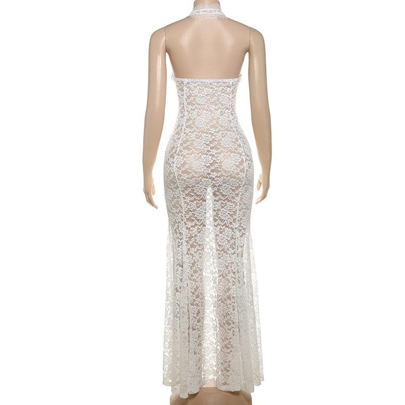 Daring White Lace Halter Cut-Out Maxi Dress - The Ultimate Statement for Fall Galas & Holiday Celebrations