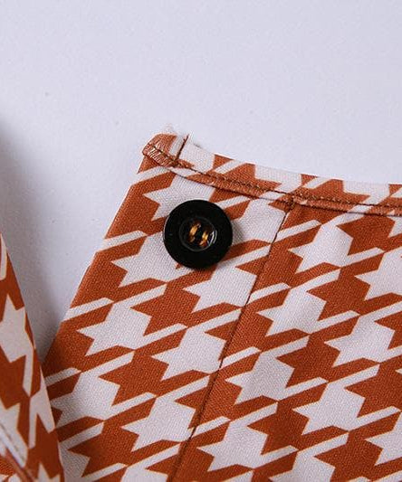 Fall Chic Houndstooth Halter Crop Top | Trendy Long Sleeve Cold Shoulder Blouse