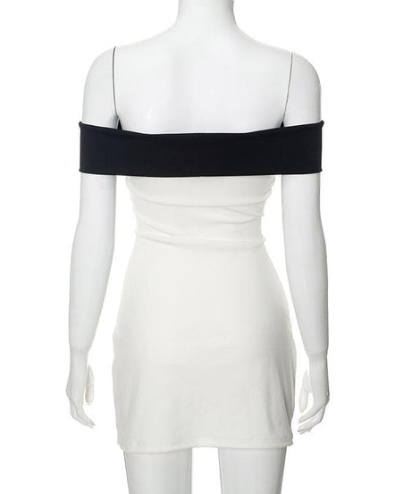 Elegant White Off-Shoulder Mini Dress with Statement Black Bow - Fall Party & Date Night Ready