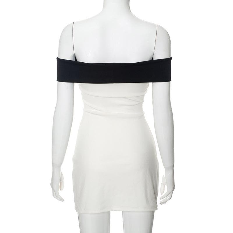 Elegant White Off-Shoulder Mini Dress with Statement Black Bow - Fall Party & Date Night Ready