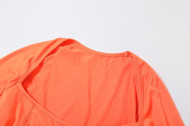 Fiery Orange Corset Detail Bodycon Mini Dress | Square Neck Long Sleeve Fall Party Essential