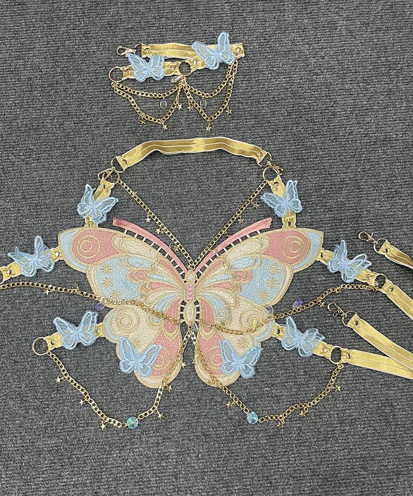 Enchanted Butterfly Halter Top & Body Chain with Choker | Festival Rave & Halloween Statement Piece